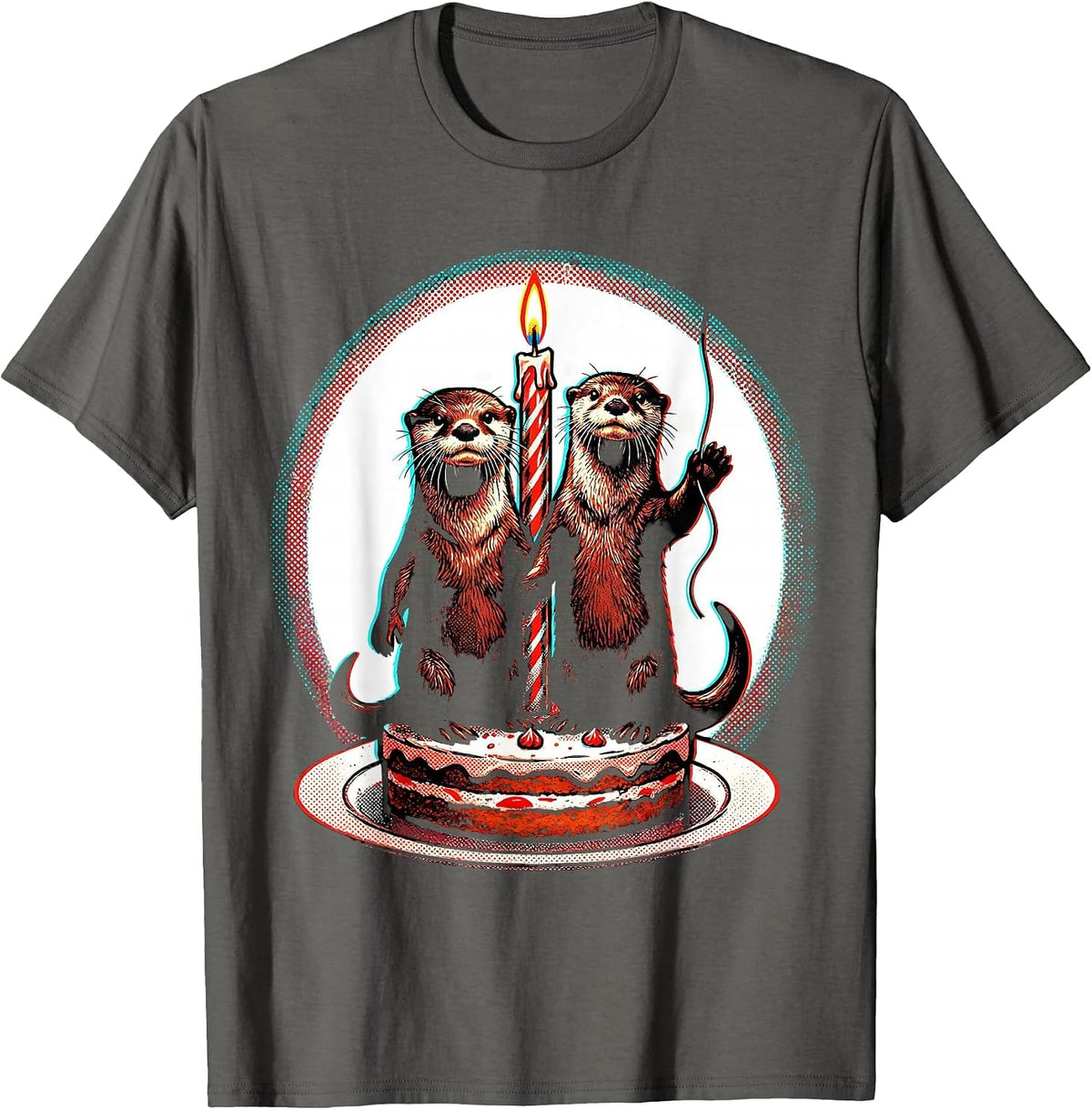 Otter Party Hat Comic Pop Art Otter Lover Gift T-Shirt - Asphalt Grey