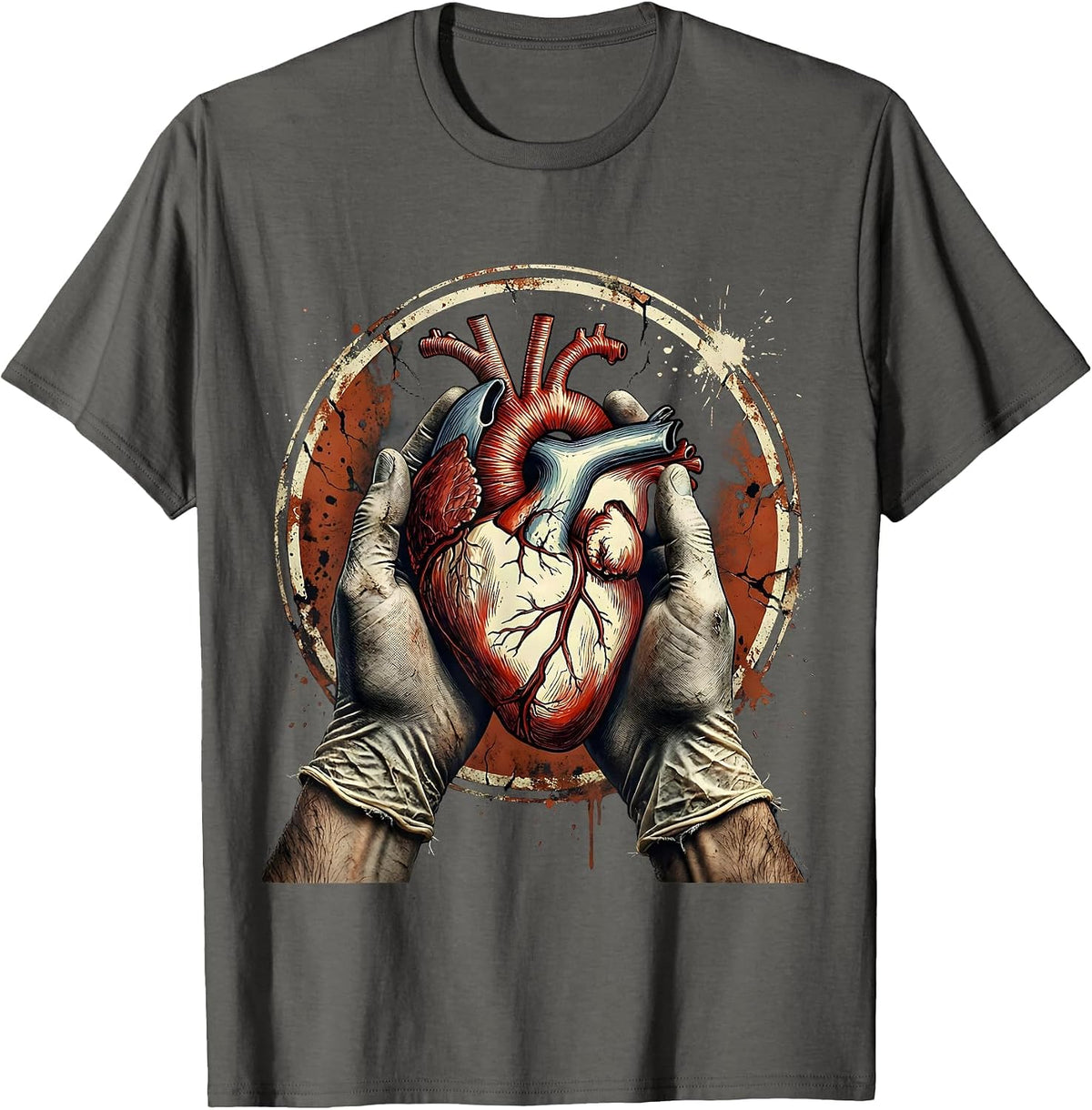 Nurse Surgical Gloves Beating Heart Illustration T-Shirt - Asphalt Grey
