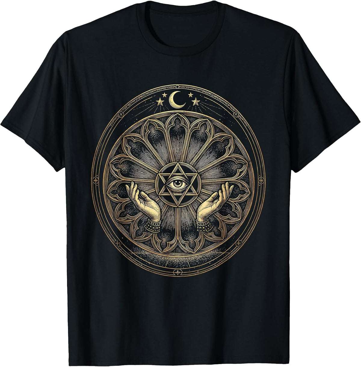 Men's Stained Glass Window Colorful Shadow Faith Design T-Shirt - Black