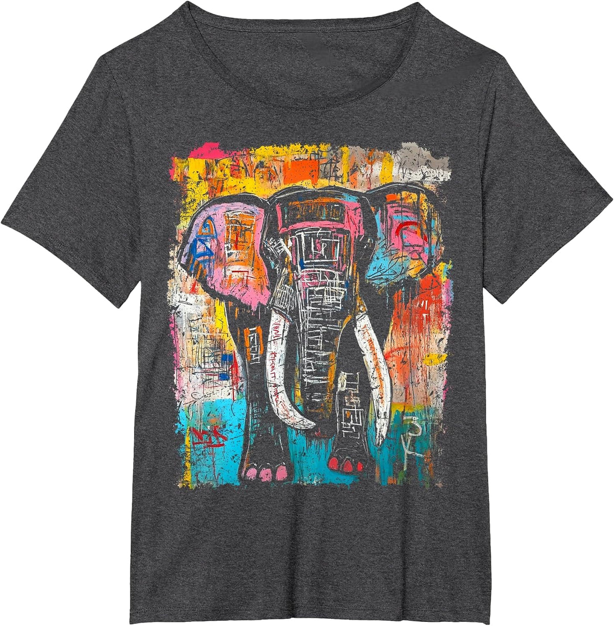 Pop Art Style Elephant 90s Graffiti T-Shirt - Dark Heather Grey