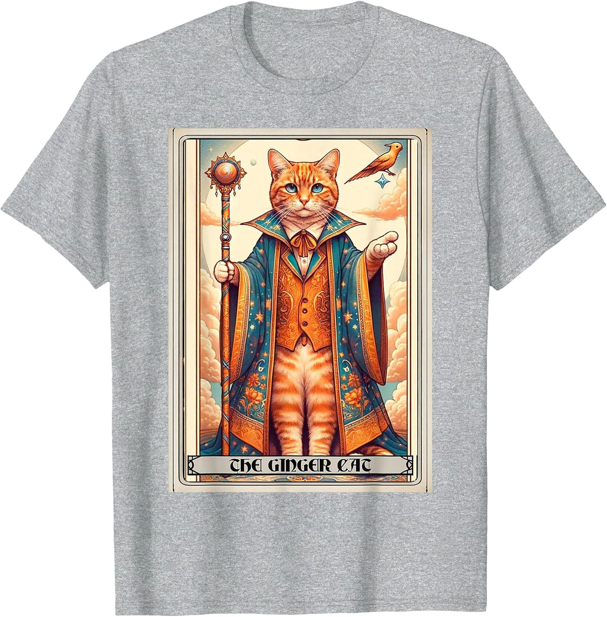 The Ginger Cat Tarot Card Cat T-Shirt - Heather Grey
