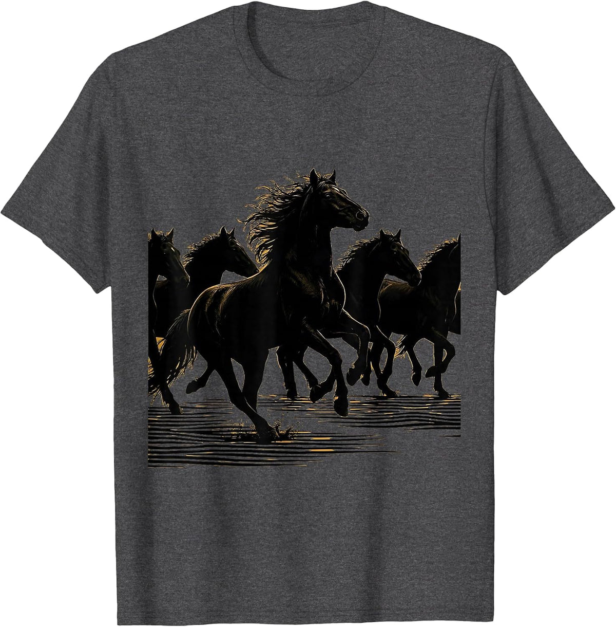 Wild Horses Crossing River Freedom Graphic T-Shirt - Dark Heather Grey