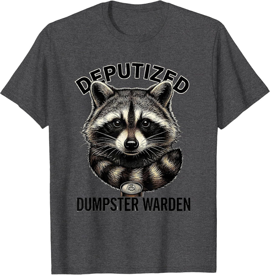 Men's Deputized Dumpster Warden Funny Raccoon Trash Panda Deadpan T-Shirt - Dark Heather Grey