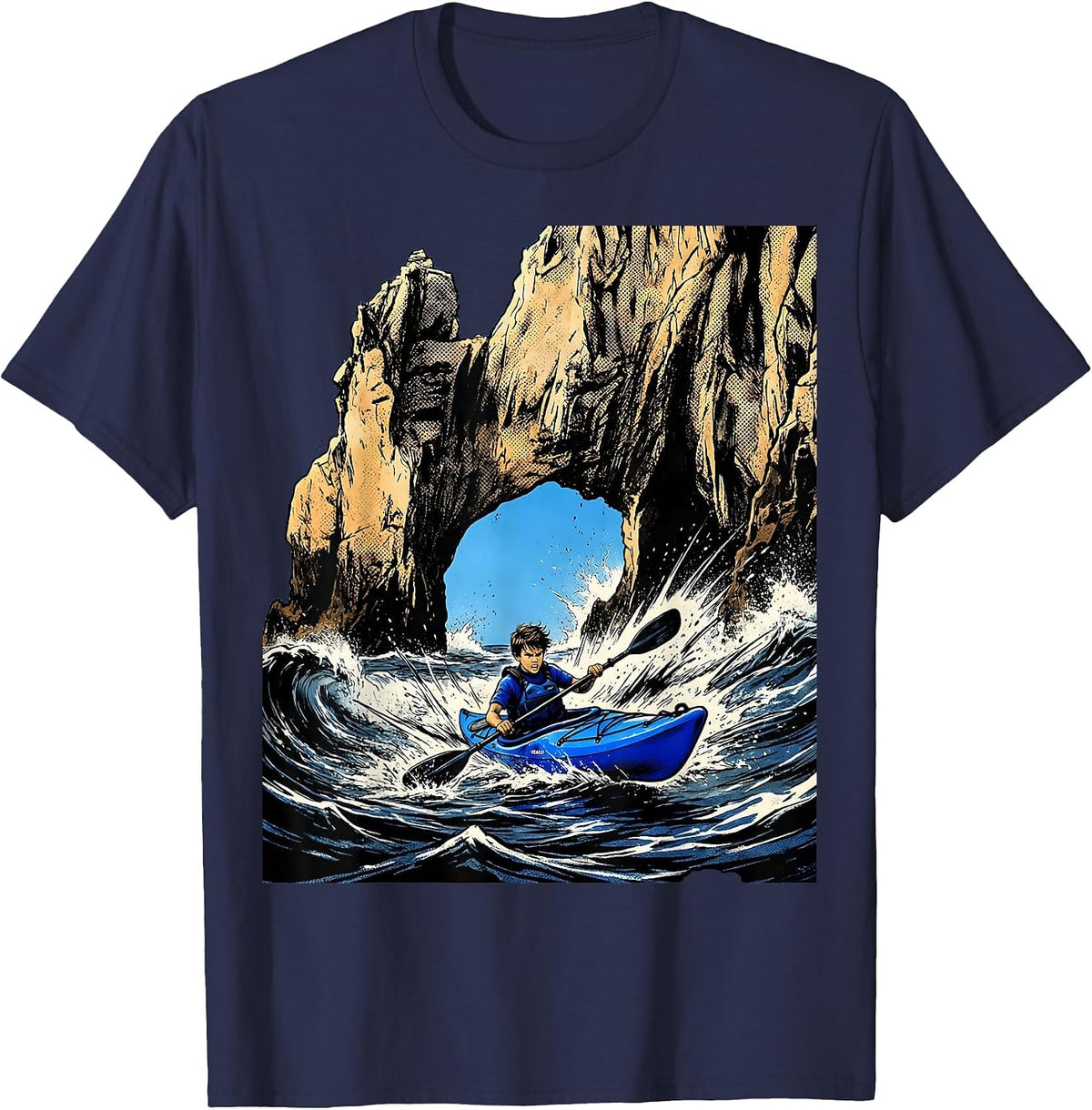 Men's Boys Hawaiian Kayaking Sea Arch Rock Graphic T-Shirt - Navy Blue