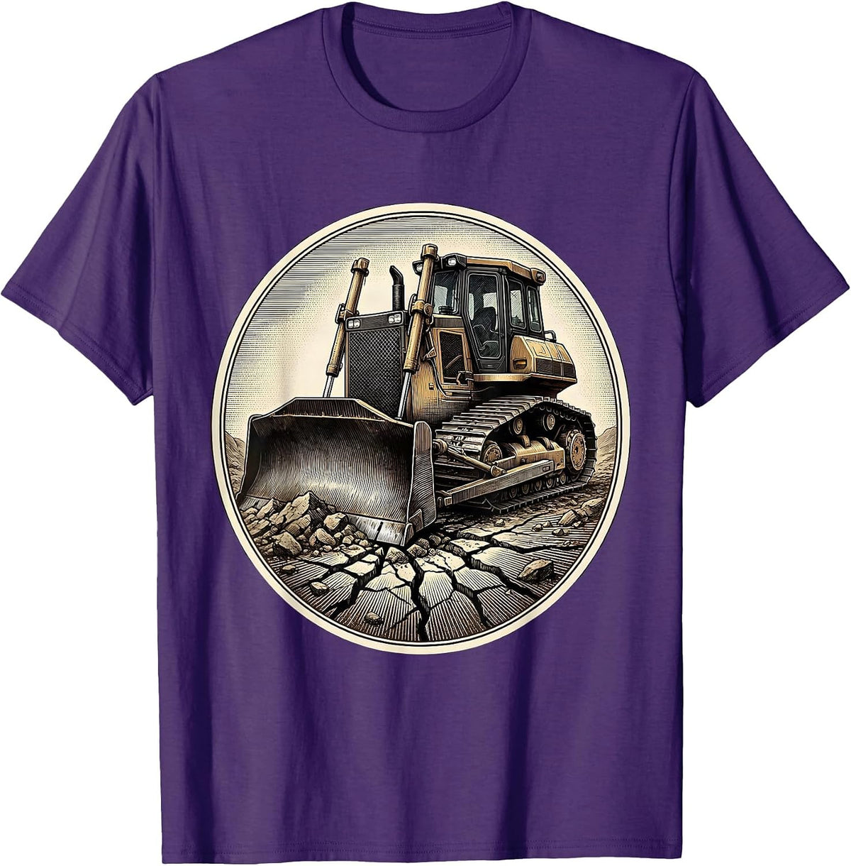 Bulldozer Cracked Earth Blue Collar Graphic T-Shirt - Purple