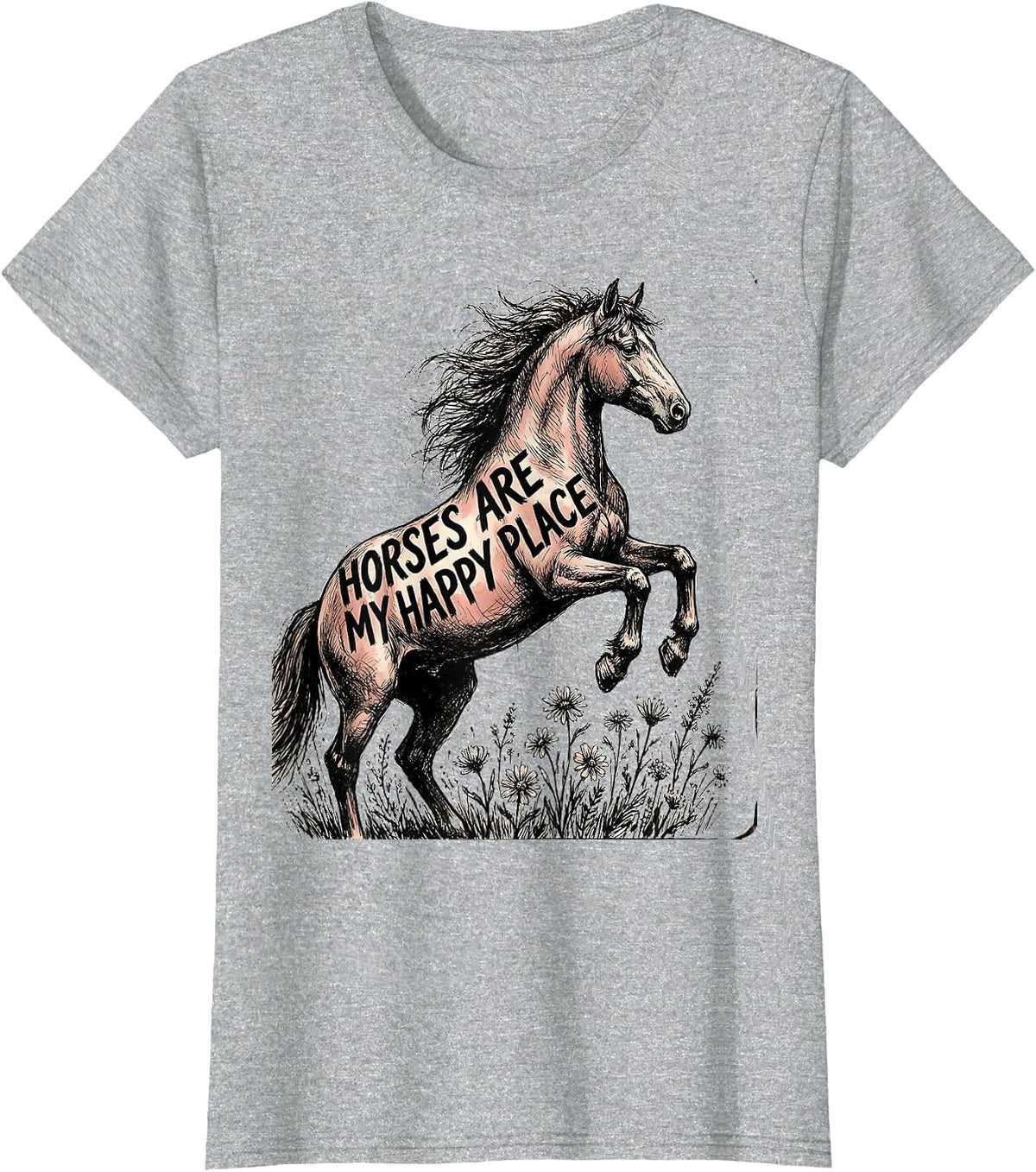 Horses Are My Happy Place Equestrian Design T-Shirt - Heather Grey