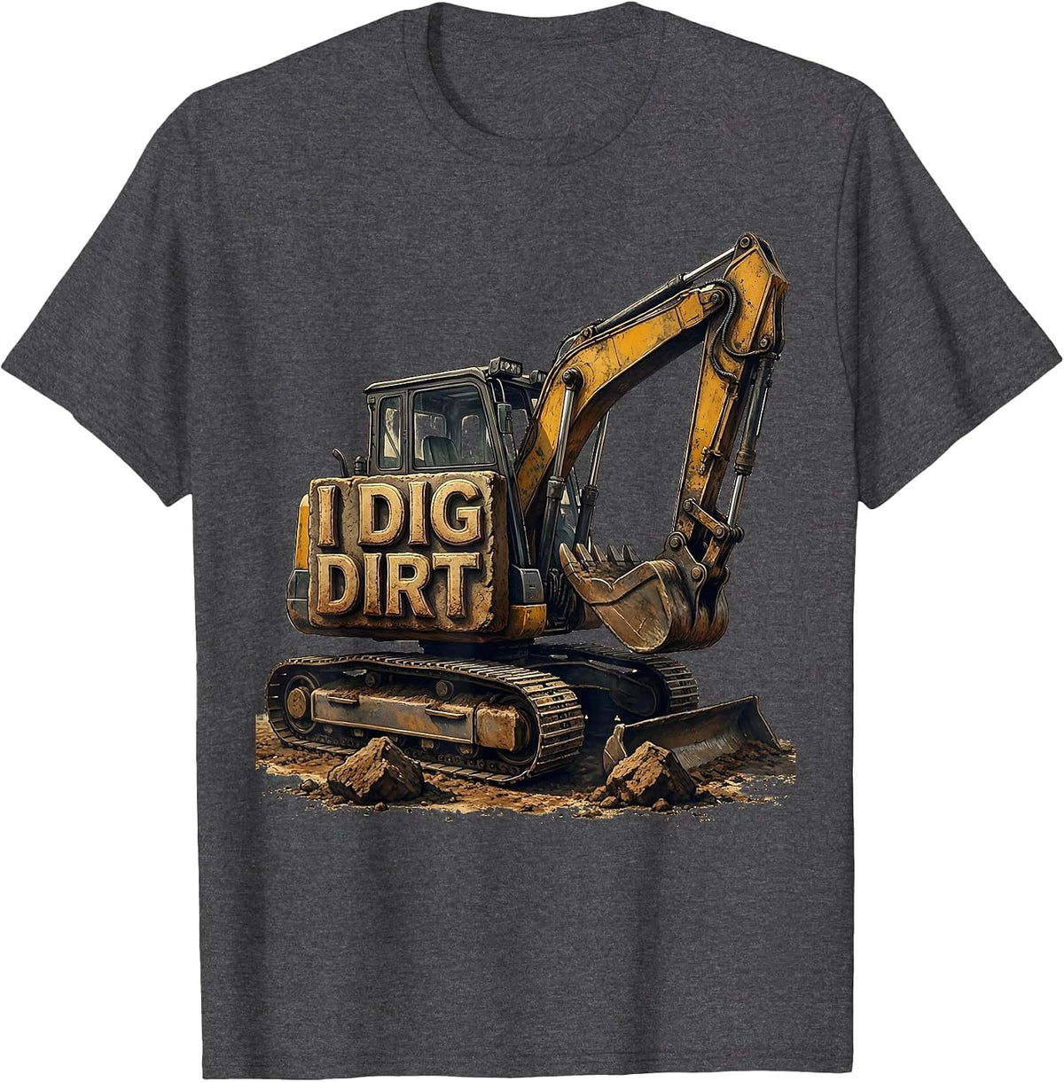 Men's I Dig Dirt Distressed Funny Excavator Construction Vehicle T-Shirt - Dark Heather Grey