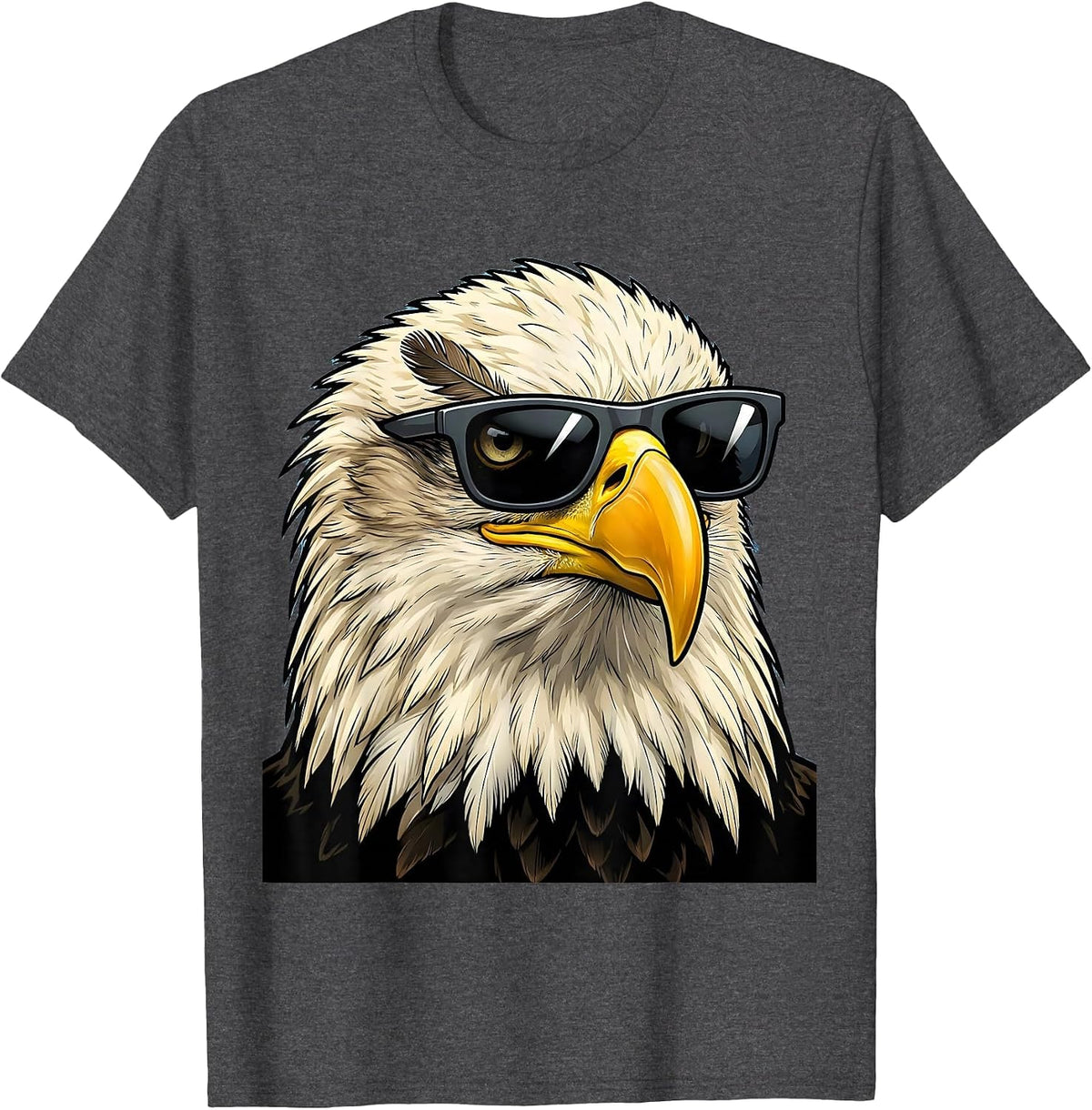 Bald Eagle Sunglasses Cartoon Mascot Novelty Humor T-Shirt - Dark Heather Grey