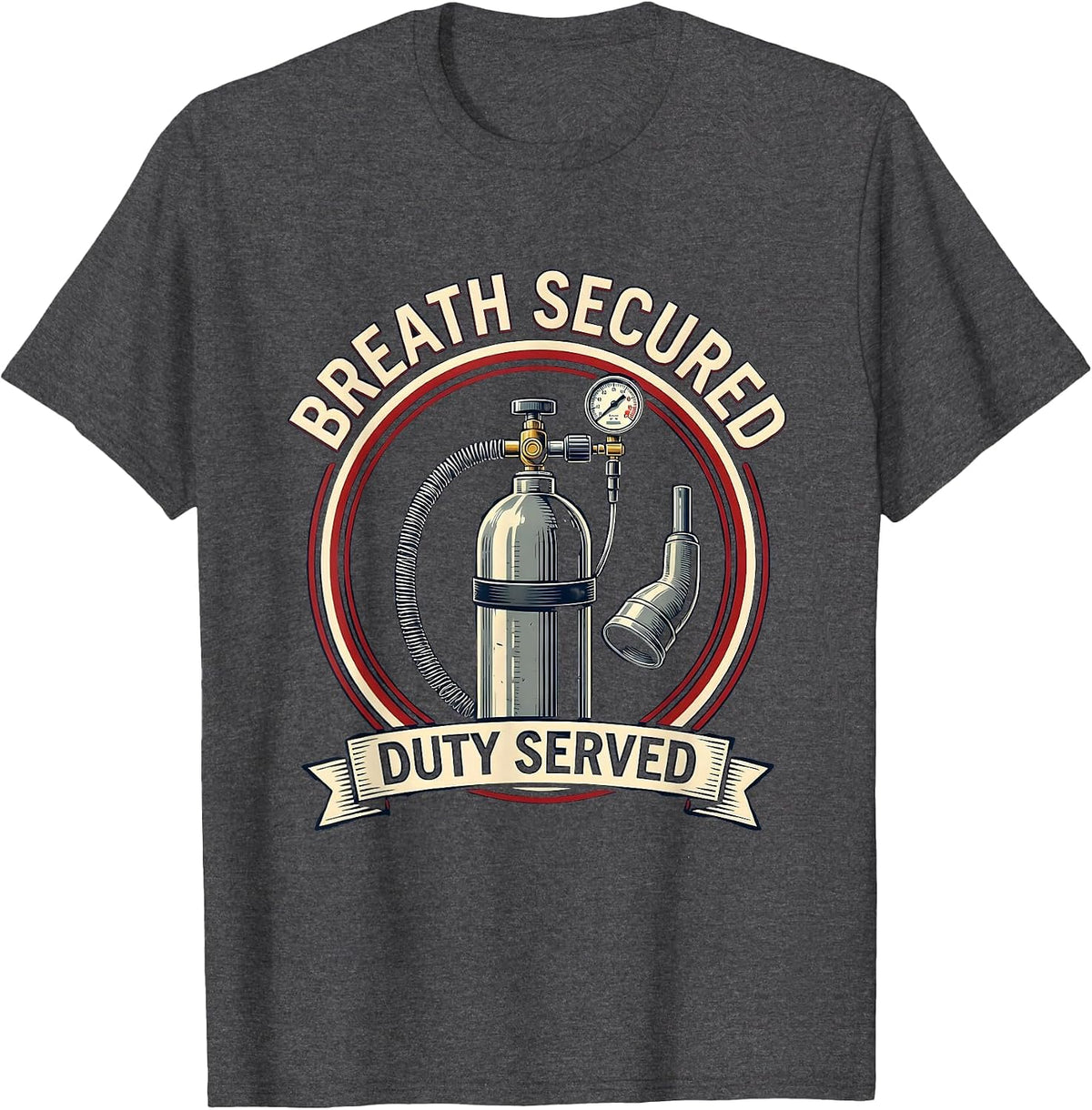 Men's Breath Secured Duty Served Respiratory Therapist RT Care T-Shirt - Dark Heather Grey