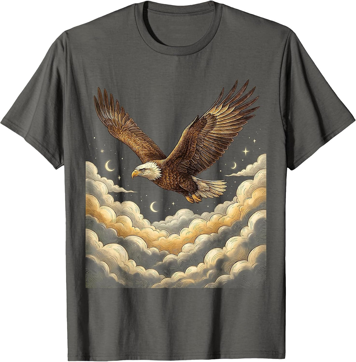 Eagle Soaring Above Storm Clouds Illustration T-Shirt - Asphalt Grey