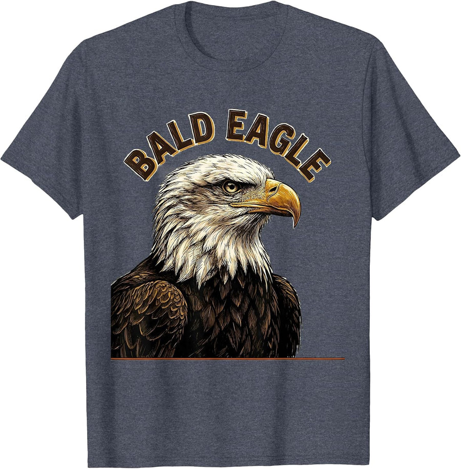 BALD EAGLE Wildlife Portrait Nature Illustration Art T-Shirt - Heather Blue