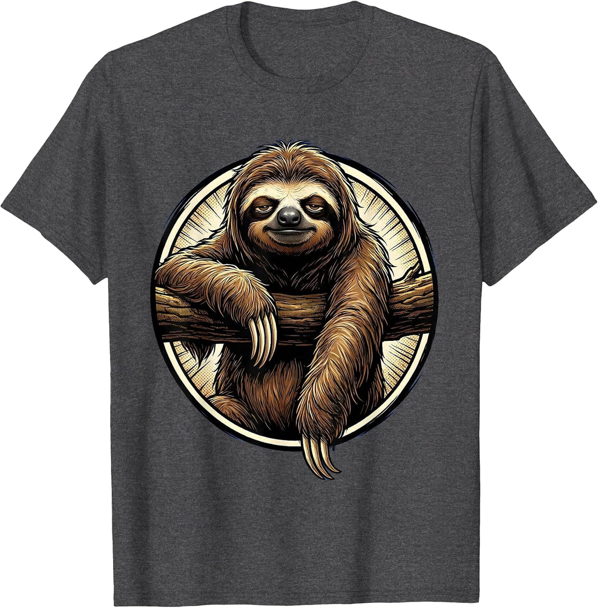 Exhausted Sloth Hanging From Branch Illustration T-Shirt - Dark Heather Grey