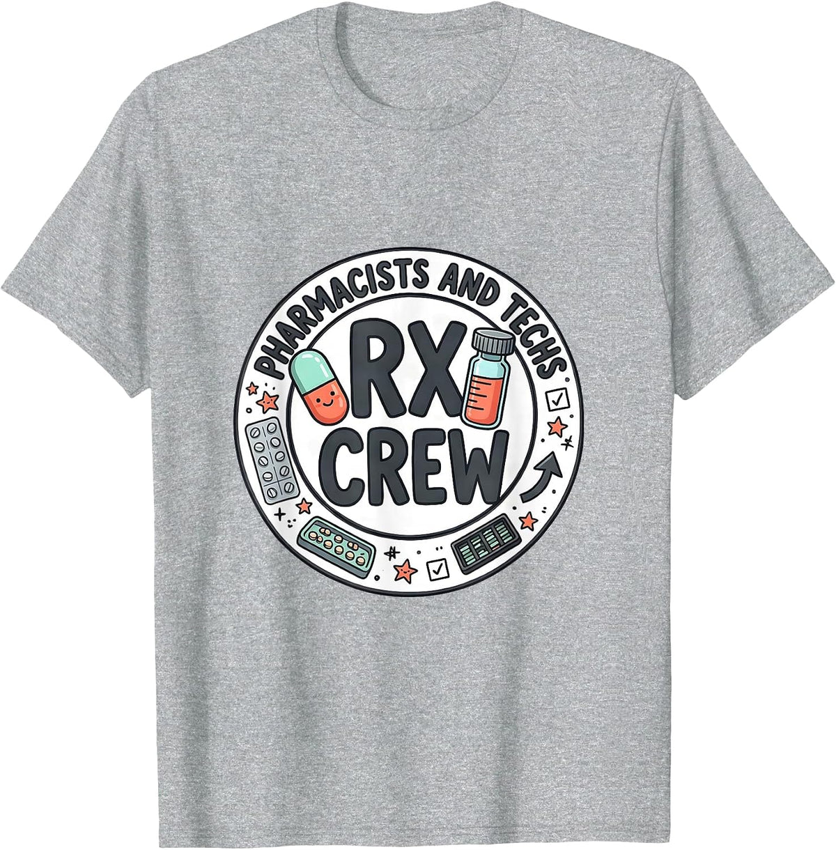 Men's Pharmacists And Techs, Rx Crew Funny Pharmacy Crew Gift T-Shirt - Heather Grey
