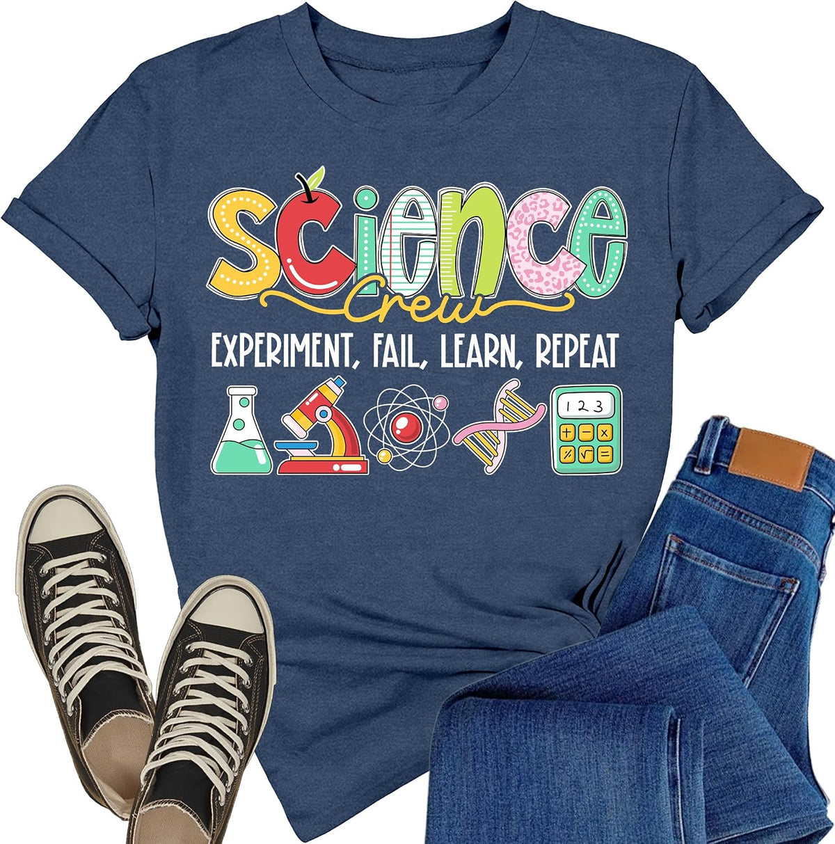 Science Teacher Shirts for Women Science Crew T-Shirt Scientist Top - Blue