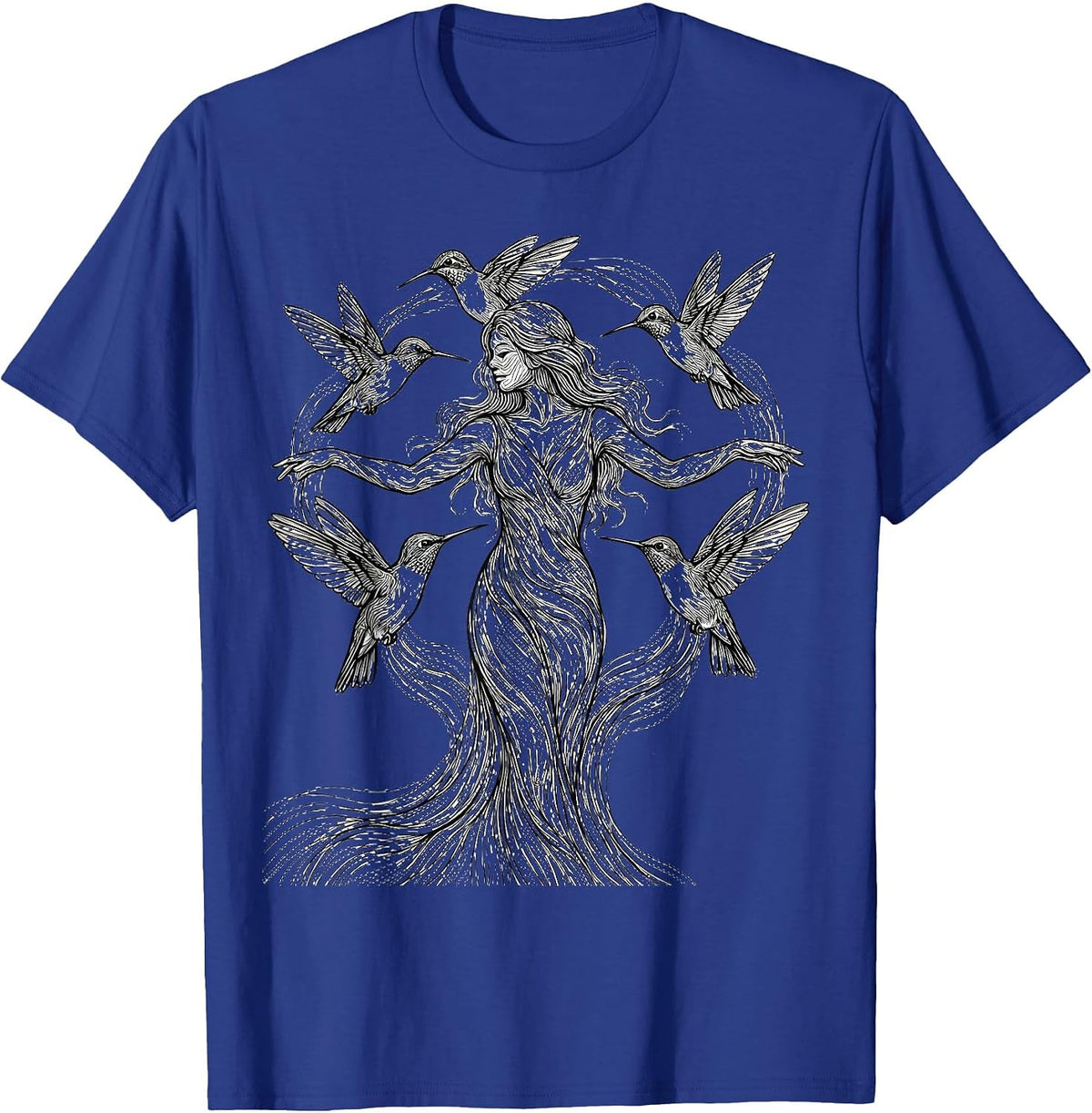 Men's Gigi Hummingbird Garden Illustration T-Shirt - Royal Blue
