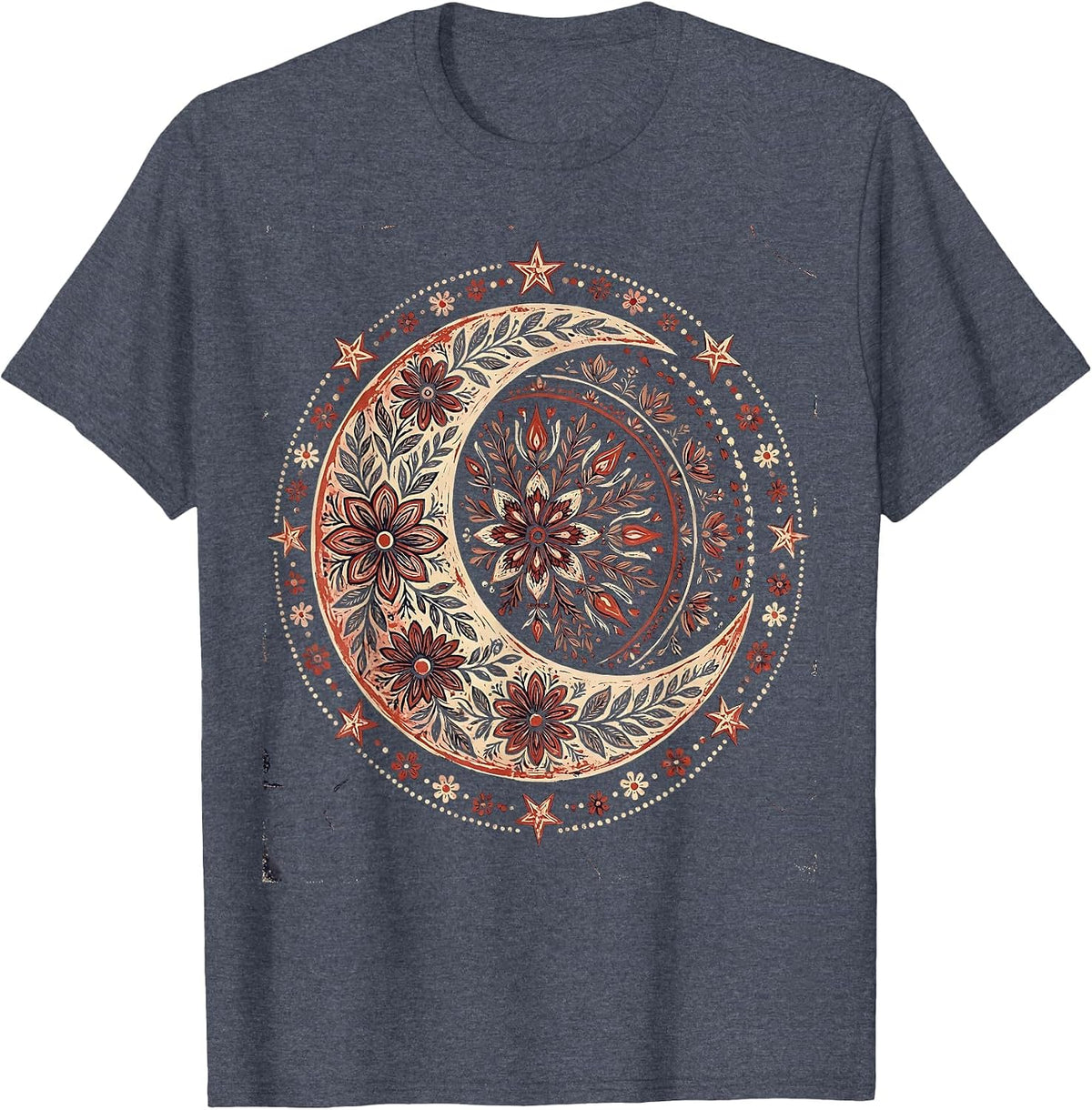 Patriotic Crescent Moon and Stars Illustration T-Shirt - Heather Blue