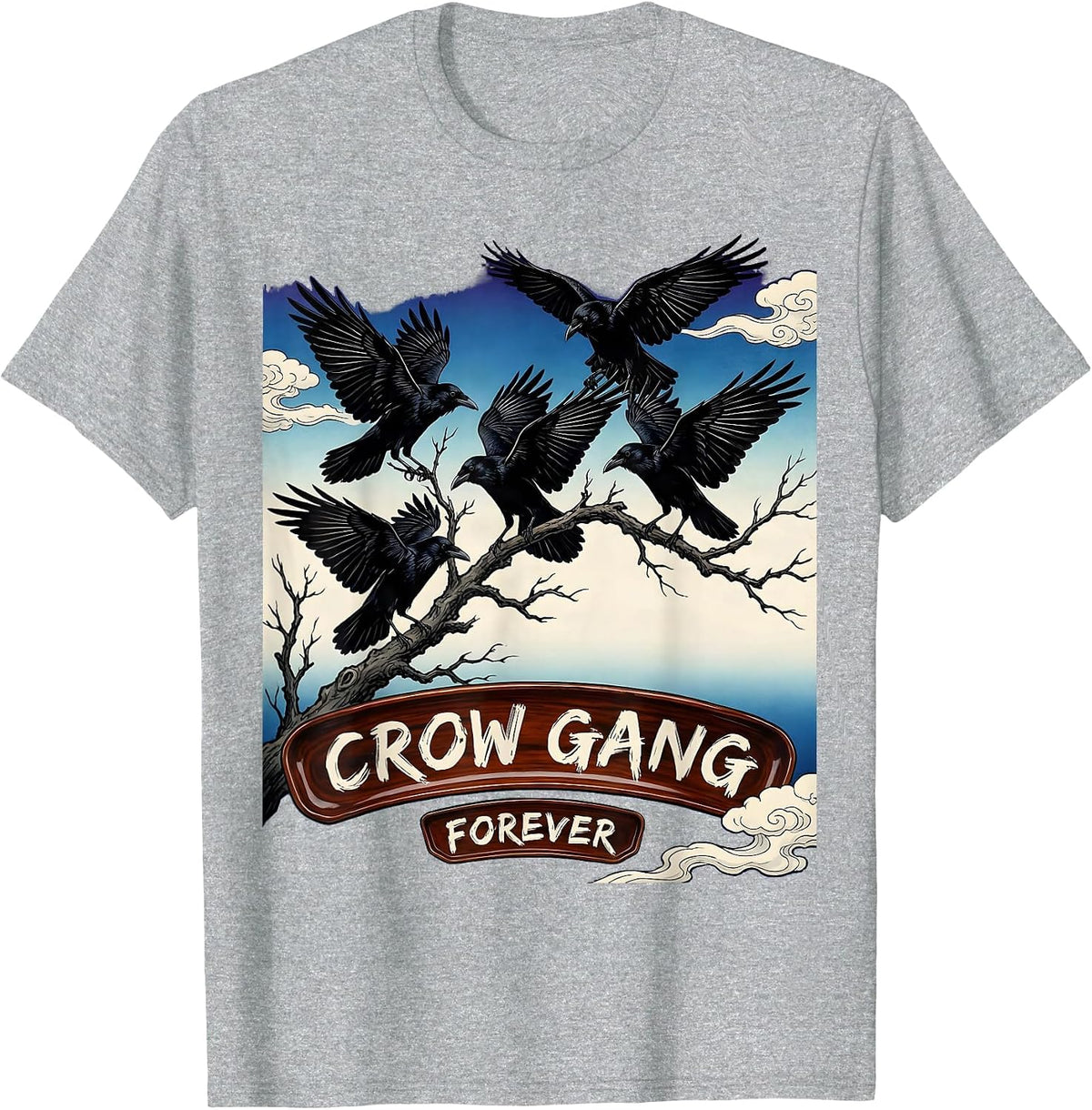 Men's Crow Gang Forever Bold Graphic Design T-Shirt - Heather Grey
