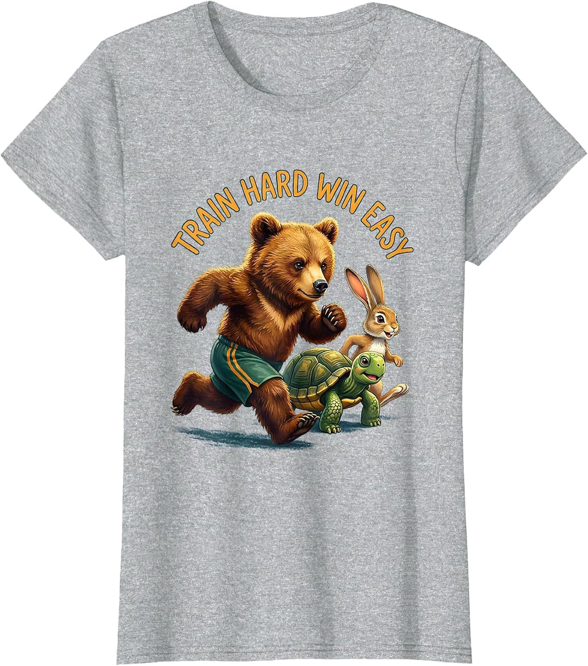 Train Hard Win Easy Sports Motivational Design T-Shirt - Heather Grey