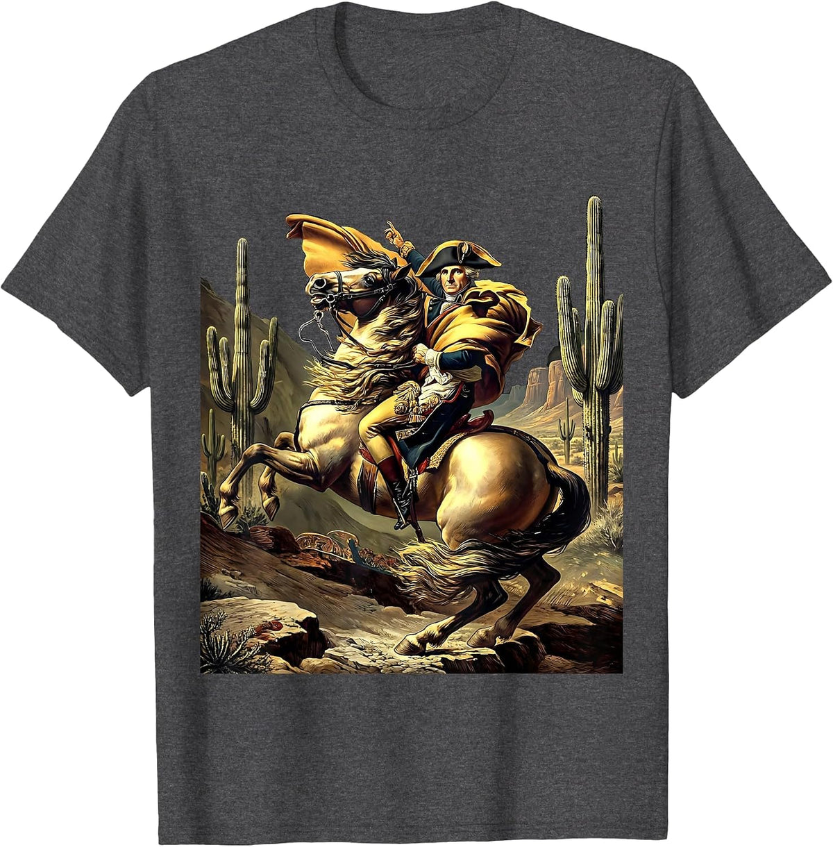 Lone Cowboy Riding Horse Through Desert T-Shirt - Dark Heather Grey