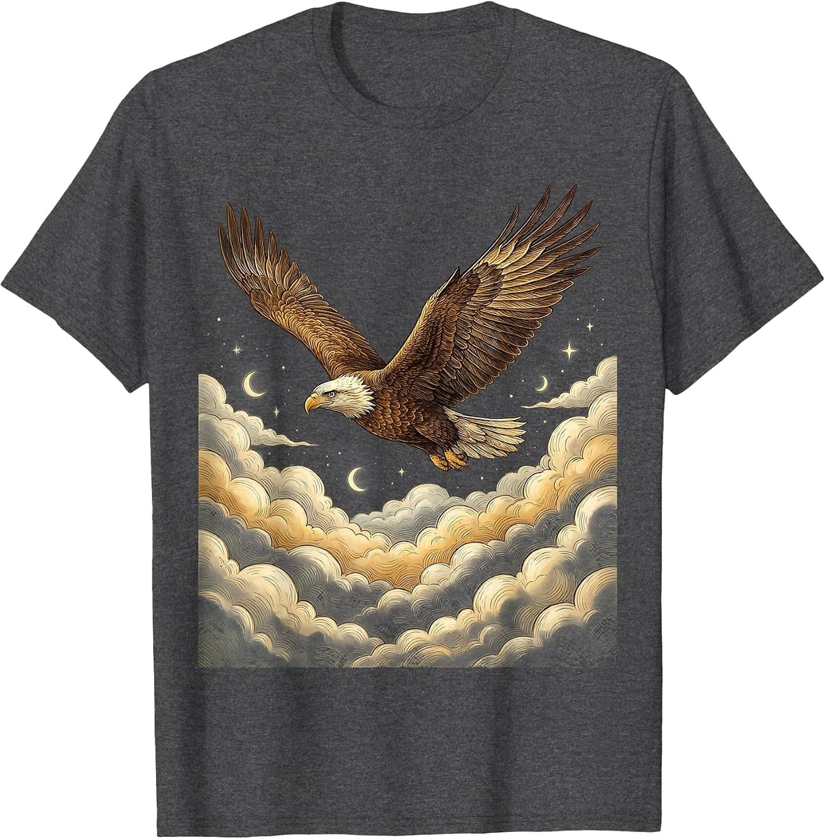 Eagle Soaring Above Storm Clouds Illustration T-Shirt - Dark Heather Grey