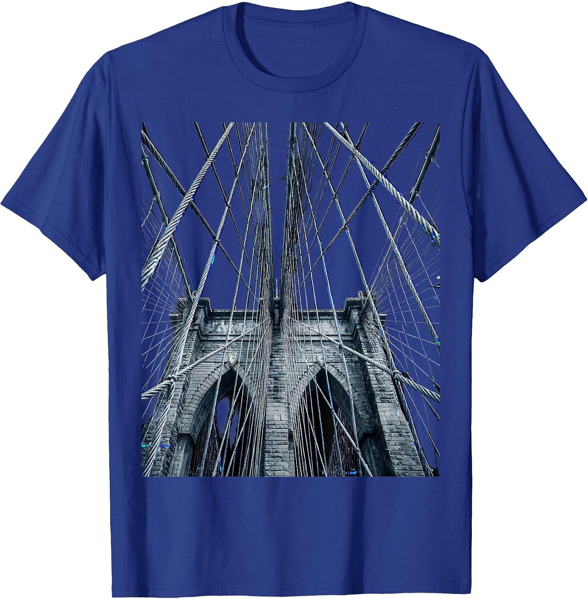 Brooklyn Bridge Geometric Cables NYC Graphic T-Shirt - Royal Blue