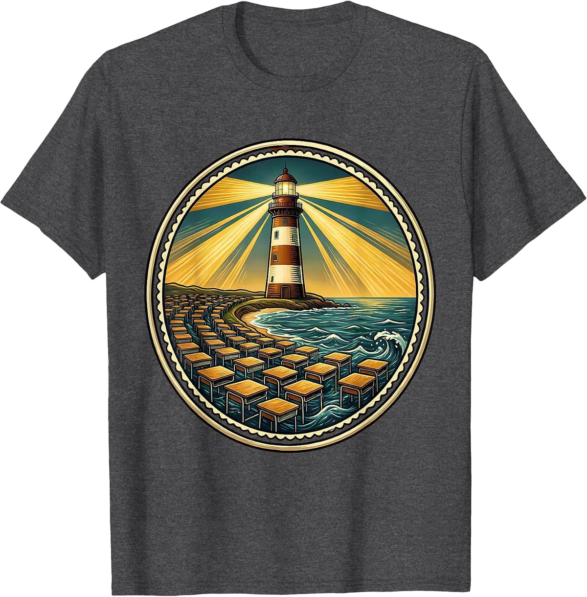 Paraprofessional Lighthouse Beam Over Desks Graphic T-Shirt - Dark Heather Grey