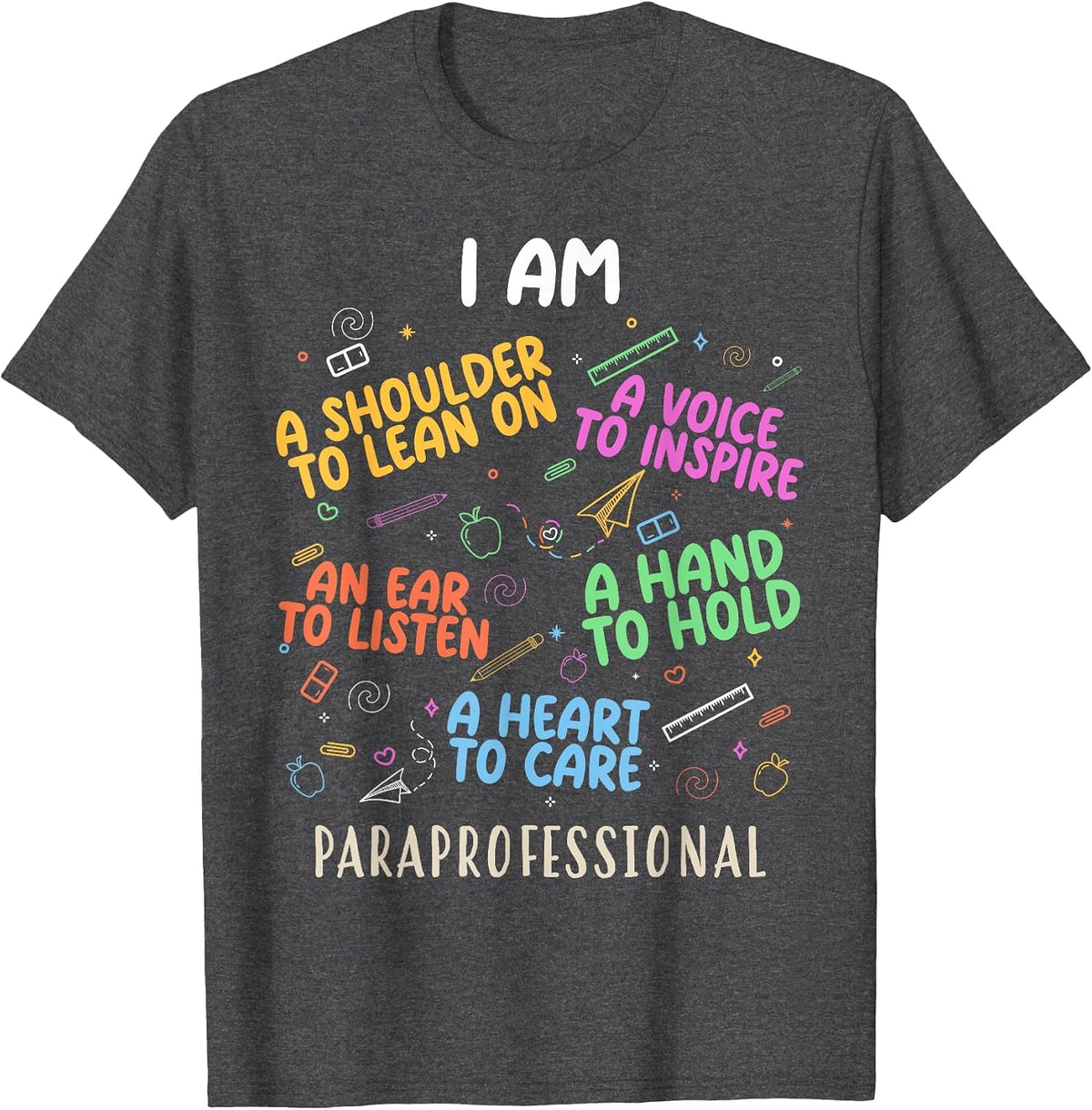 Funny Paraeducator Heart to Care Paraprofessional Teachers T-Shirt - Dark Heather Grey