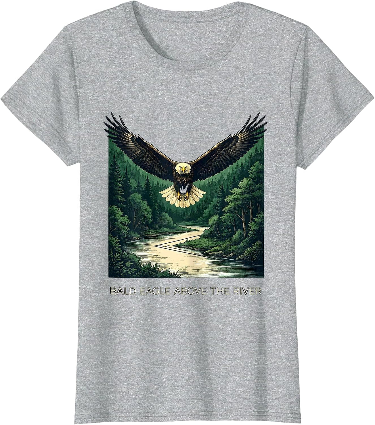 Bald Eagle Above The River Nature Patriotic Wildlife Lover T-Shirt - Heather Grey