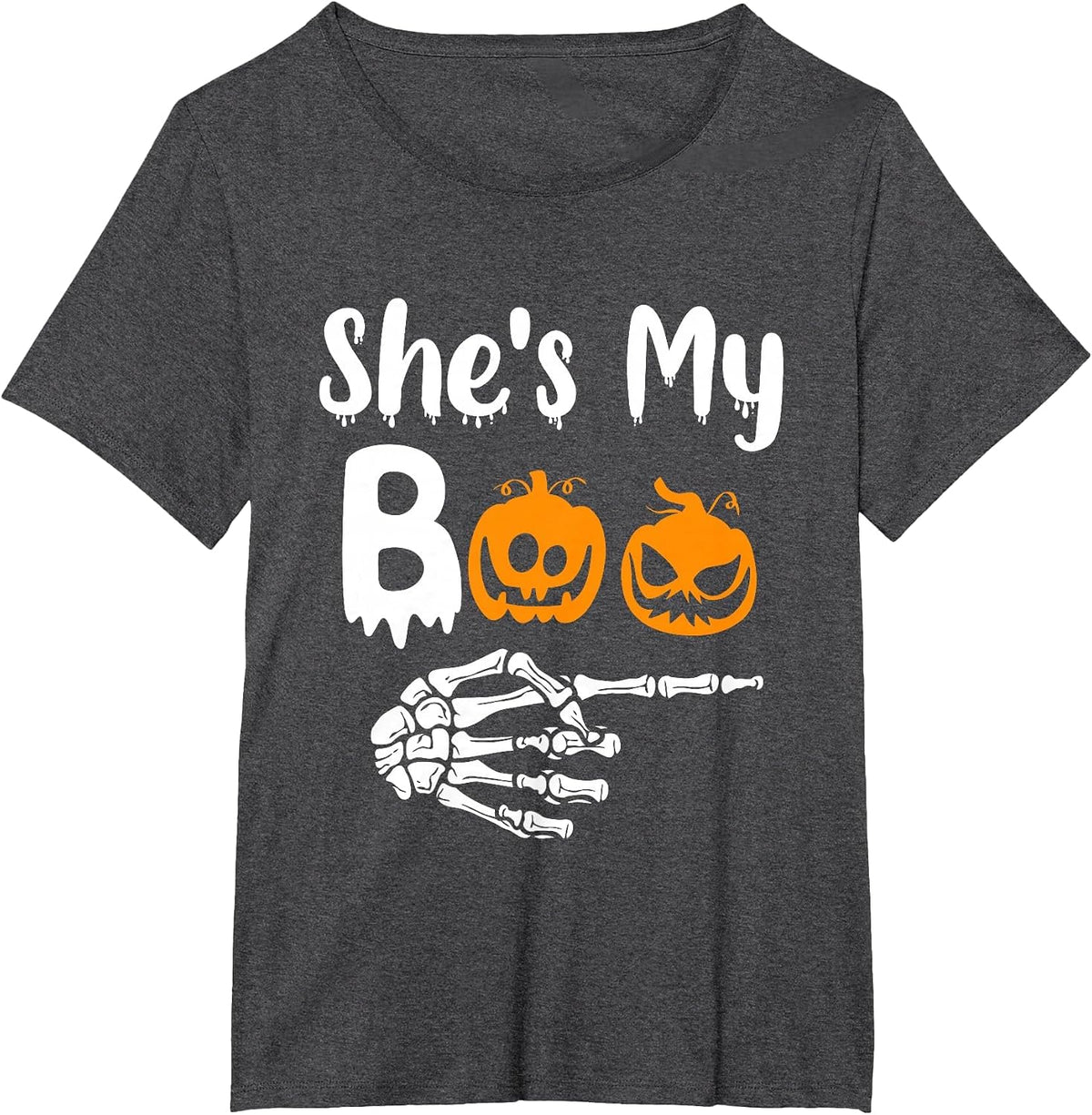 She's My Boo Matching Halloween Pajama Couples He's My Boo T-Shirt - Dark Heather Grey