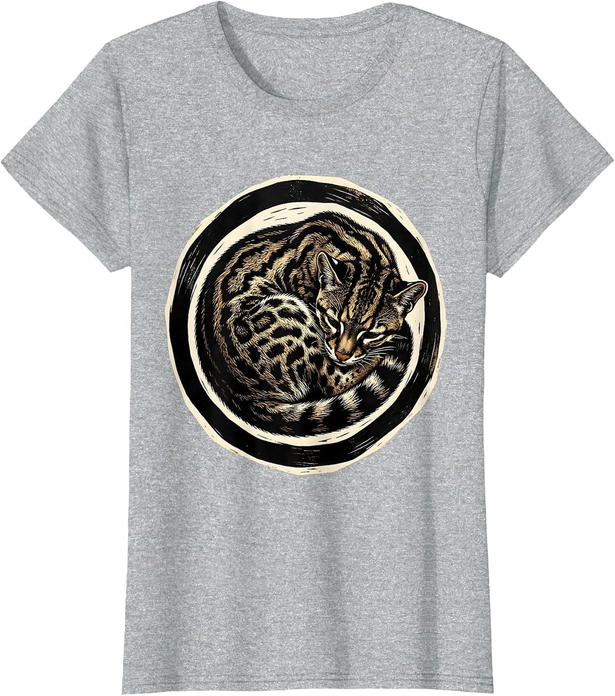 Ocelot Sleeping Curl Wild Cat Animal Print T-Shirt - Heather Grey