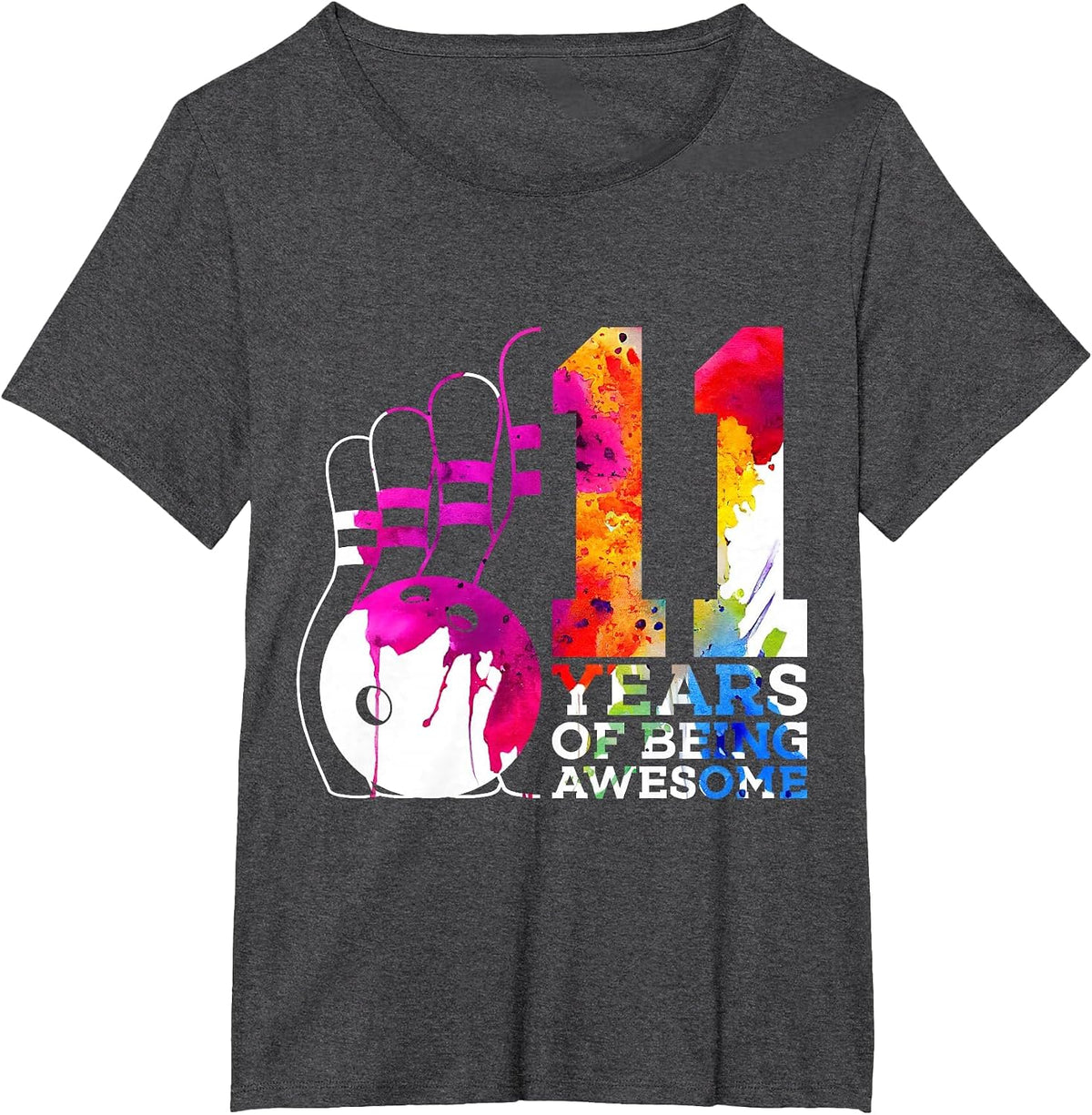 11 Years of Being Awesome Bowling 11TH Birthday T-Shirt - Dark Heather Grey
