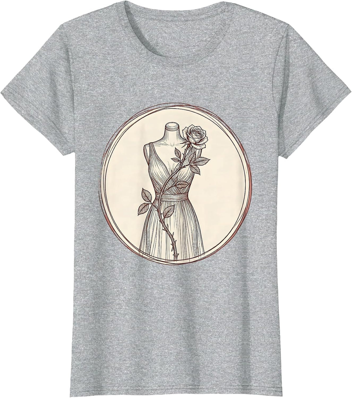 Vintage Dress Form Climbing Roses Floral Art T-Shirt - Heather Grey