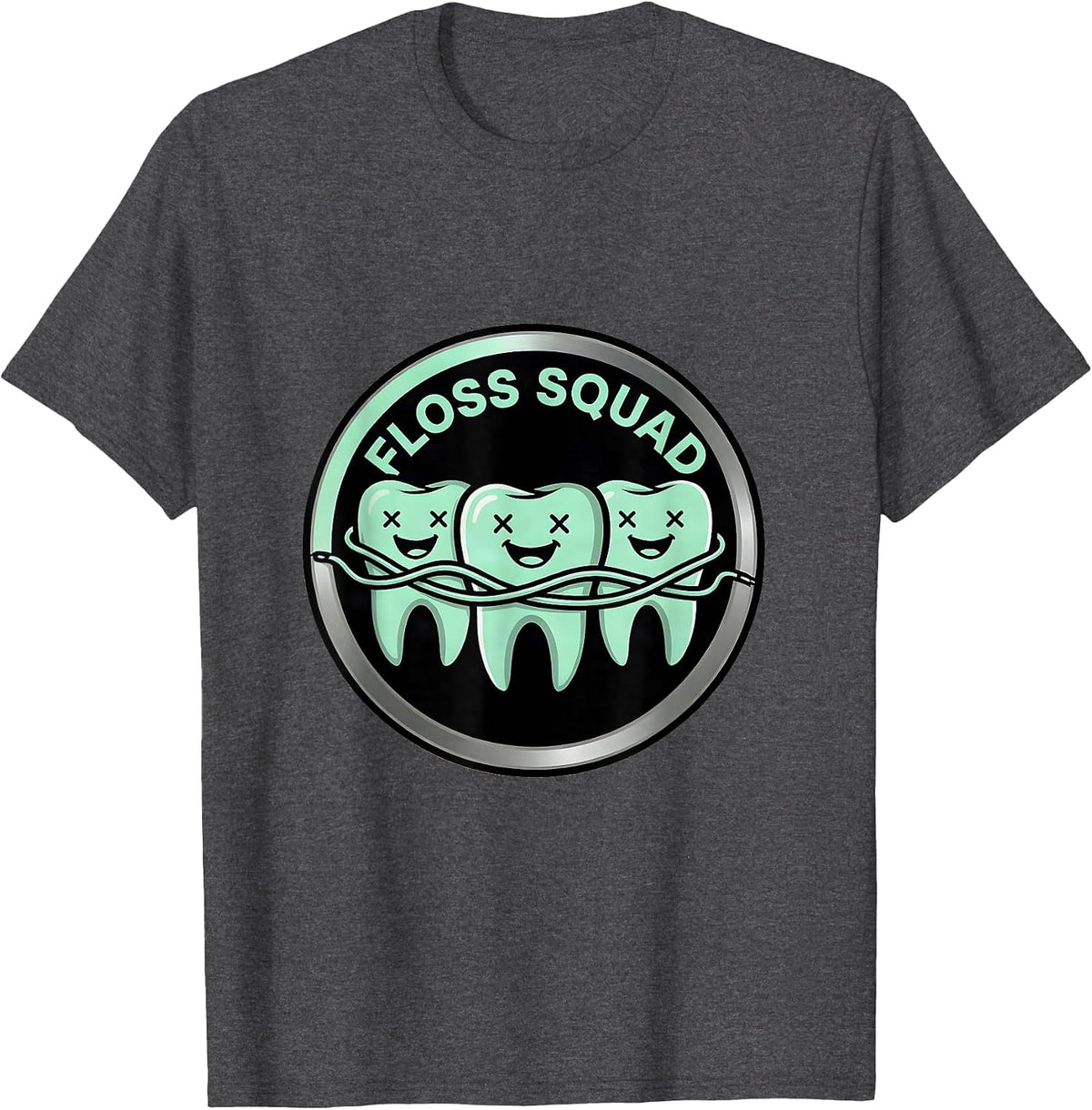 Chart Row Floss Line Dental Hygienist Squad Humor T-Shirt - Dark Heather Grey