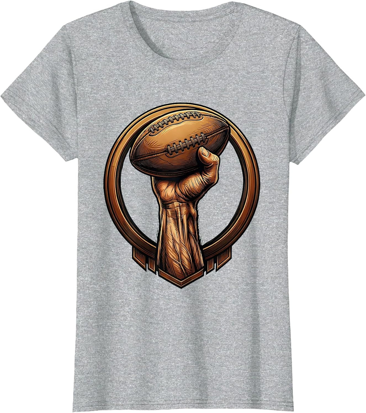 Muscular Arm Gripping Rugby Ball Graphic T-Shirt - Heather Grey
