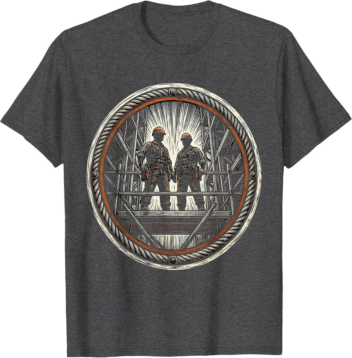 Labor Day Skyscraper Scaffolding Workers Graphic T-Shirt - Dark Heather Grey