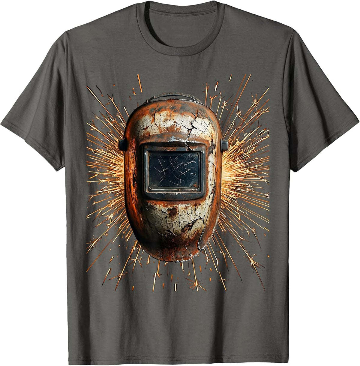 Labor Day Welder Mask Sparks Flying Graphic T-Shirt - Asphalt Grey