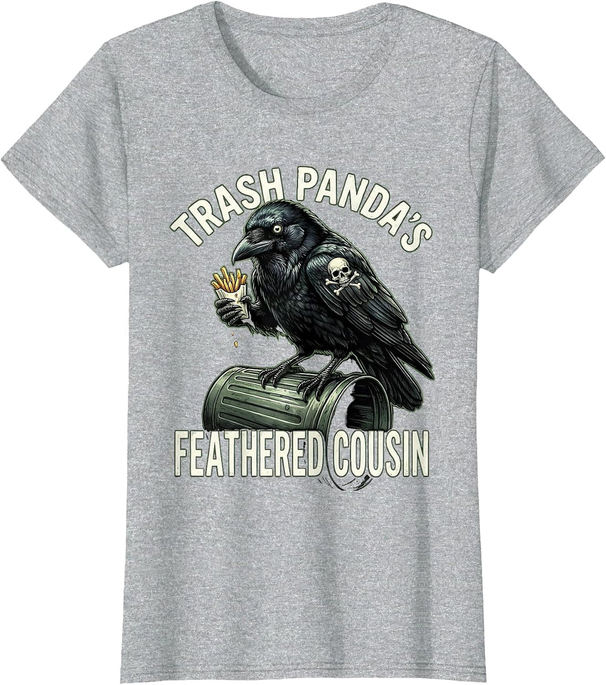 Women's Trash Panda's Feathered Cousin Crow Design T-Shirt - Heather Grey