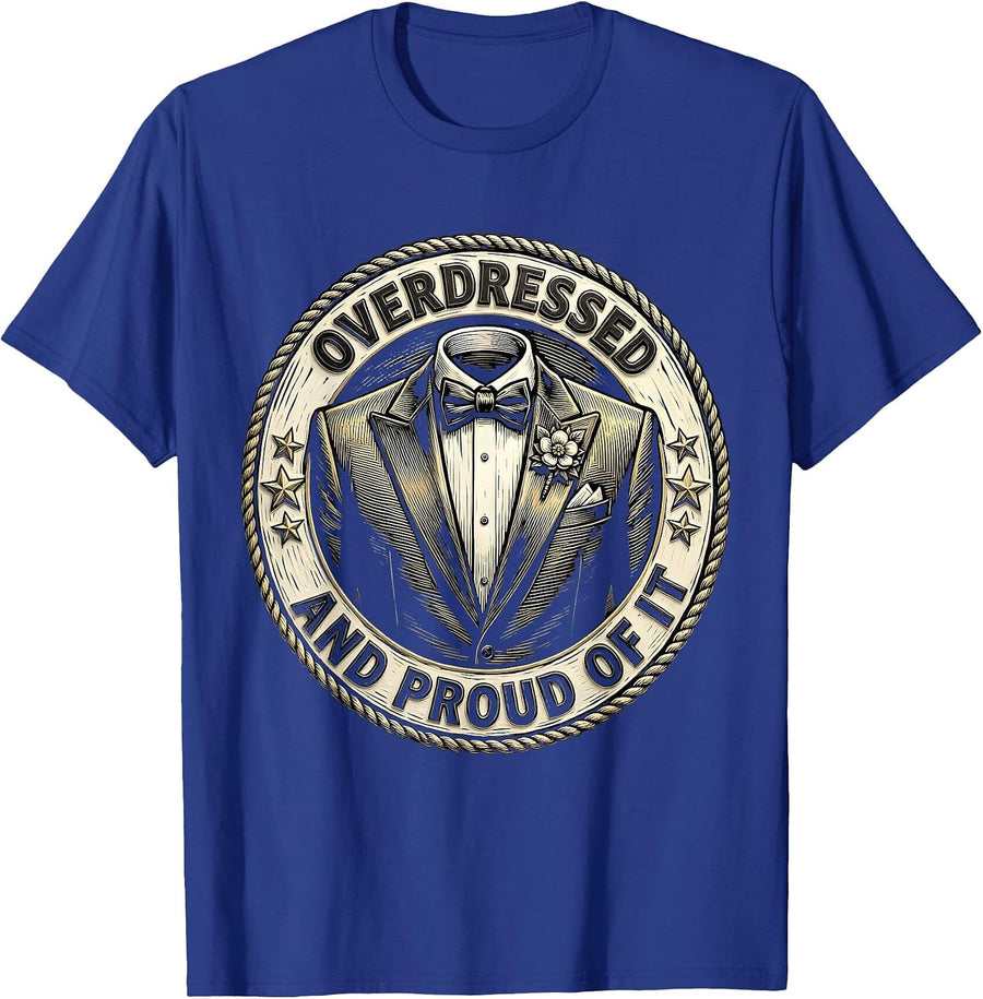 Overdressed and Proud of It Tuxedo Design T-Shirt - Royal Blue