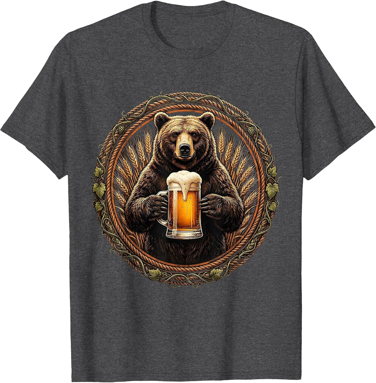 Men's Bear Holding Oversized Beer Stein Graphic T-Shirt - Dark Heather Grey