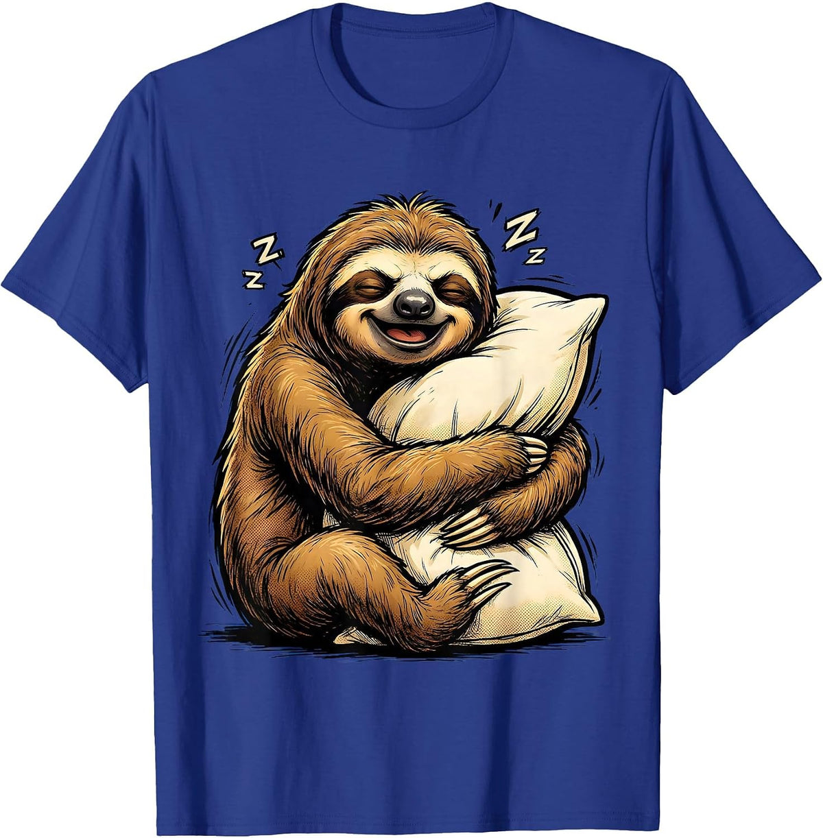 Sleepy Sloth Hugging Pillow Lazy Day Design T-Shirt - Royal Blue