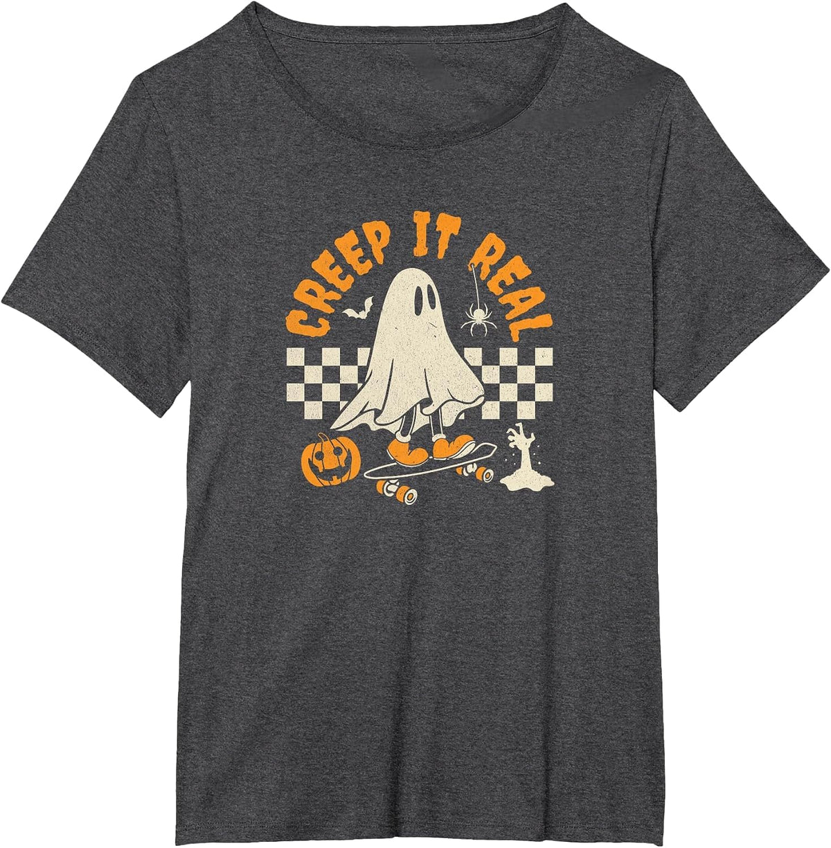 Halloween Creep it Real Ghost Skateboard for Women Kids T-Shirt - Dark Heather Grey
