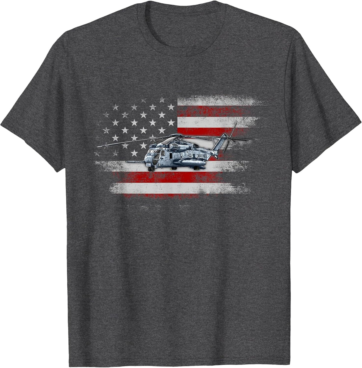 Patriotic CH-53 and MH-53 Helicopter Flag Helicopter Pilot T-Shirt - Dark Heather Grey