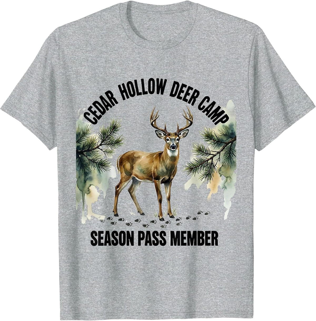 Men's Cedar Hollow Deer Camp Season Pass Member Hunter Dad T-Shirt - Heather Grey
