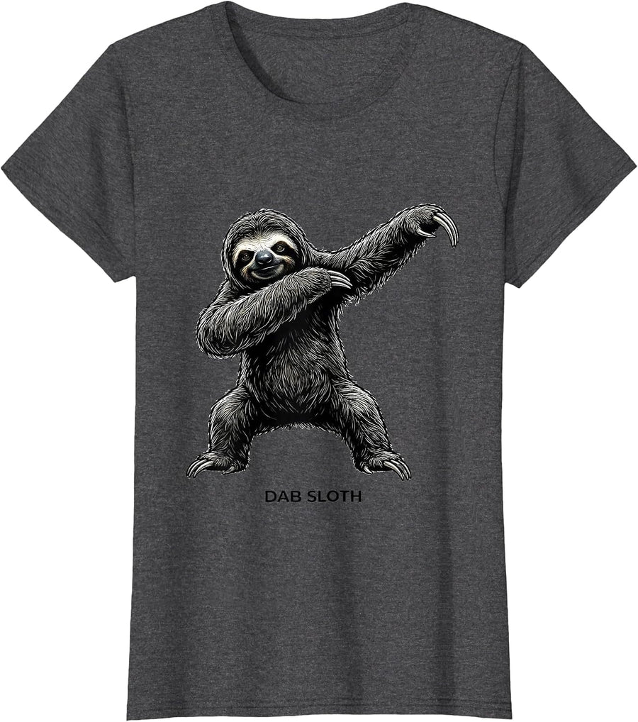 Women's Dab Sloth Funny Animal Dance Move Kids Humor Gift T-Shirt - Dark Heather Grey