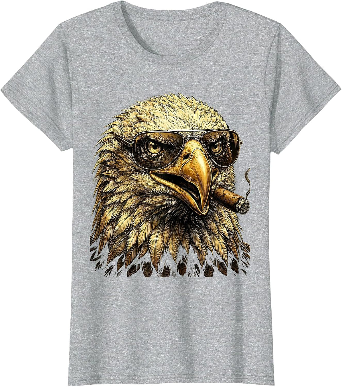 Patriotic Bald Eagle Geometric Bold Illustration T-Shirt - Heather Grey