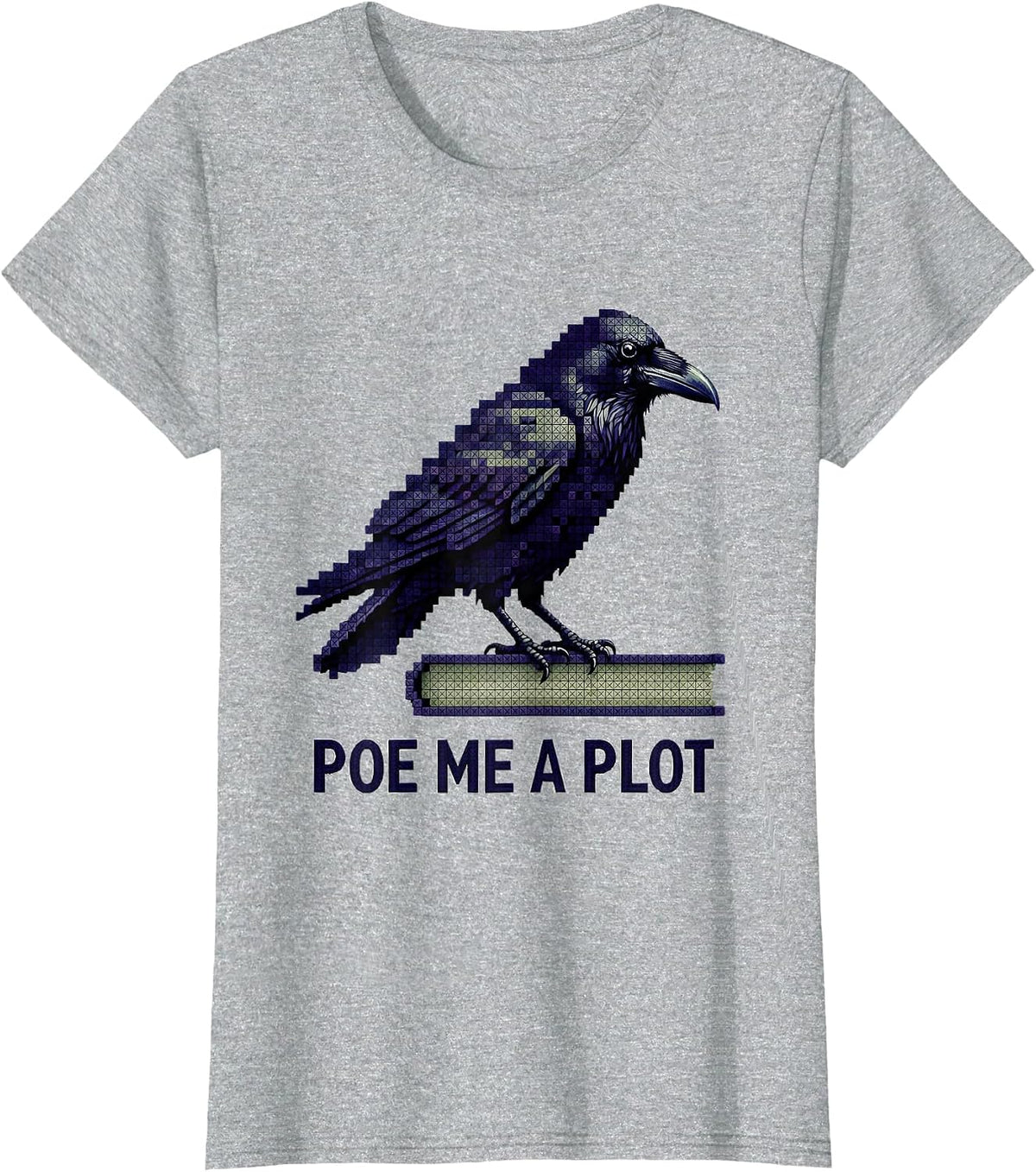 Poe Me A Plot Cross-Stitch Raven Edgar Allan Poe Literary T-Shirt - Heather Grey