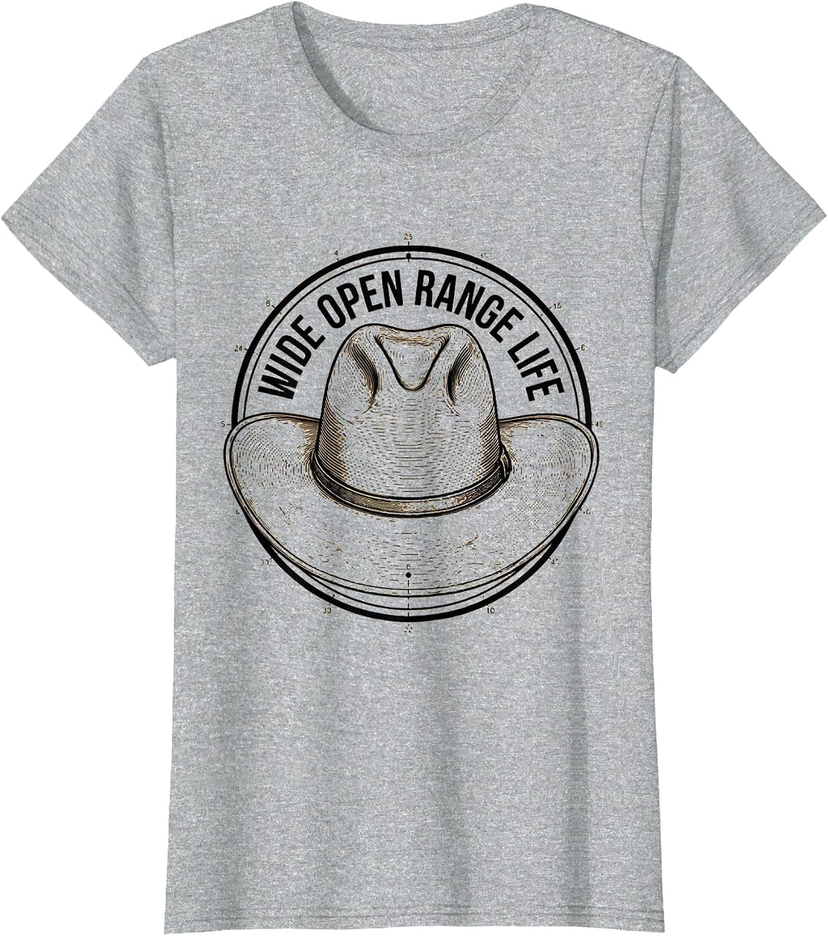 Wide Open Range Life Cowboy Design T-Shirt - Heather Grey