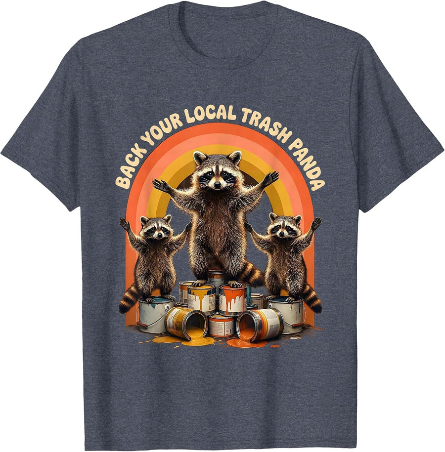 Back Your Local Trash Panda Retro 70s Funny Raccoon Meme T-Shirt - Heather Blue