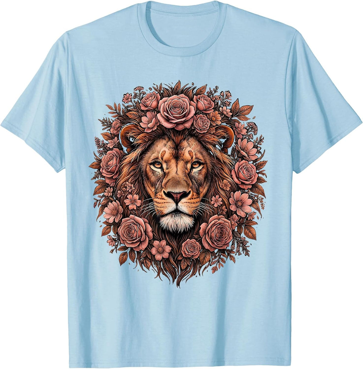 Men's Gigi Bold Lioness Floral Mane Graphic Design T-Shirt - Baby Blue