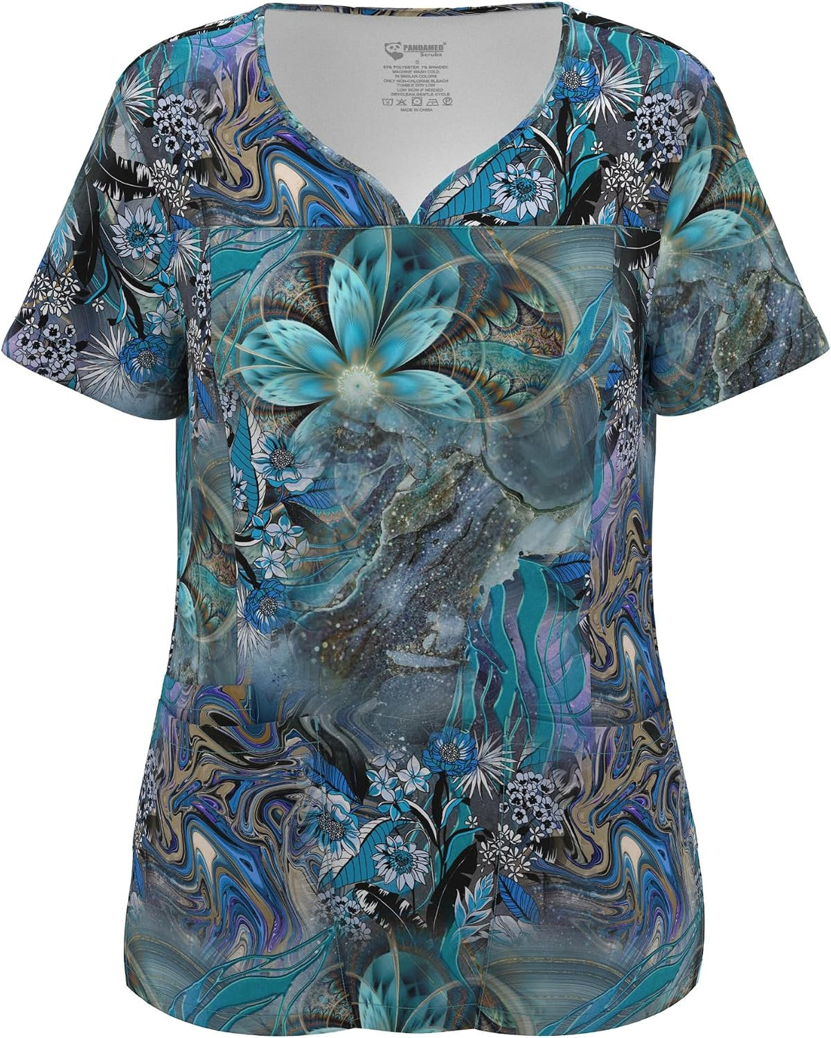 Stretch V-Neck Nursing Scrubs Top Moisture-Wicking & Odor-Control Durable Medical Uniform for Hospitals & Clinics - 153#